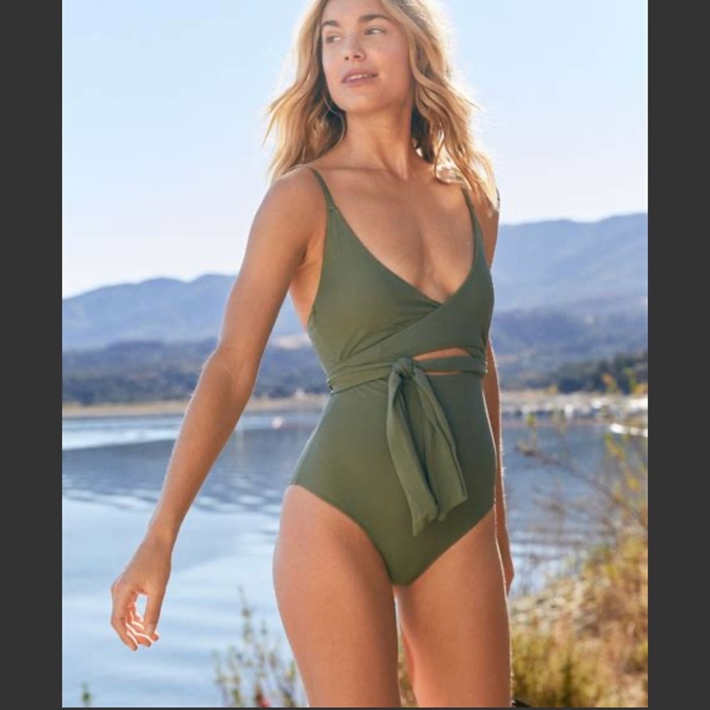 Arie Green Wrap One Piece Swimsuit